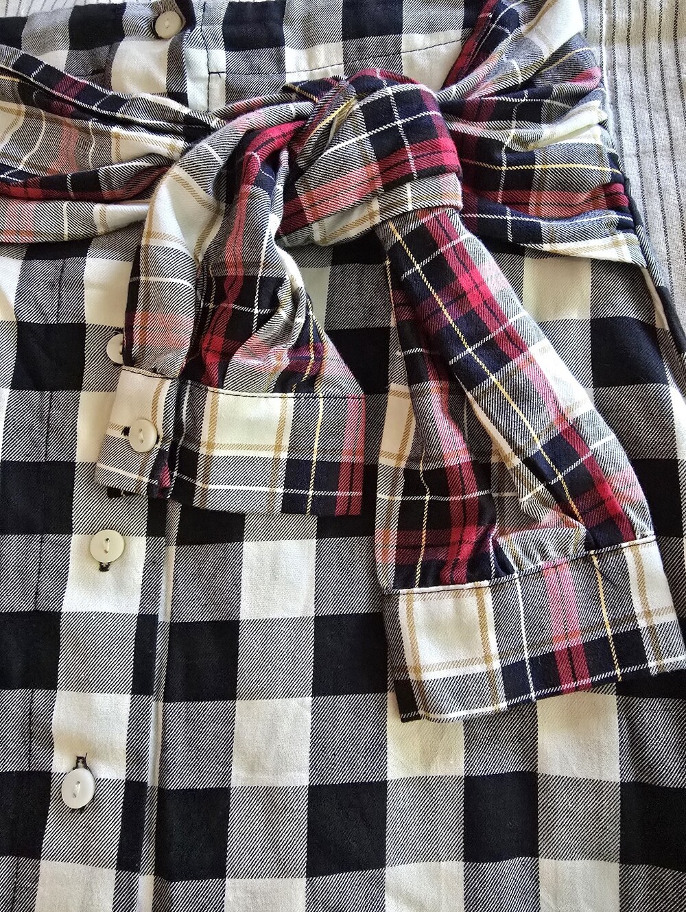 Zara Checkered Button Down Shirt Sleeve Tie Knee-length Skirt Sz S - Picture 2 of 8